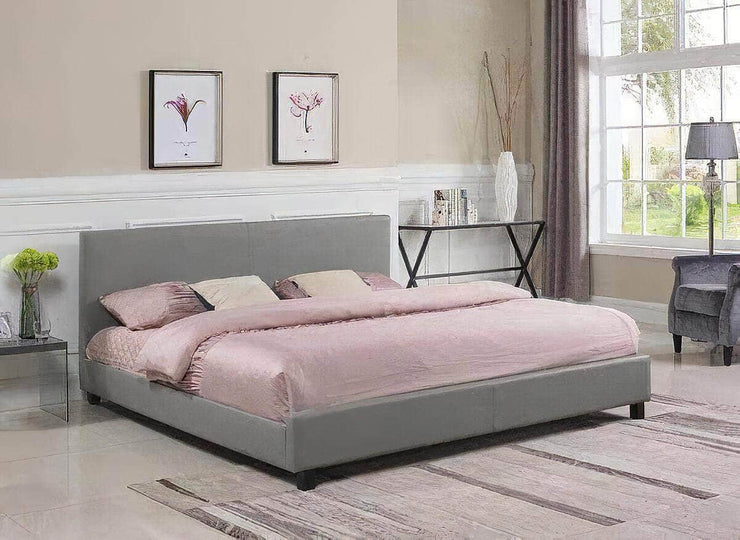 True Contemporary Bed King Mirabel Grey Faux Leather Platform Bed Charlotte Grey Tufted Linen Platform Bed with Three Storage Drawers - Available in 3 Sizes