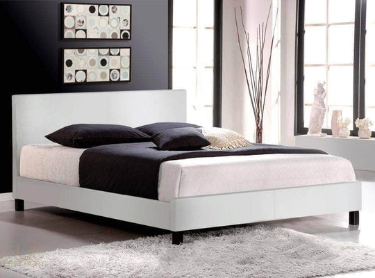True Contemporary Bed Queen Mirabel White Faux Leather Platform Bed - Available in 3 Sizes
