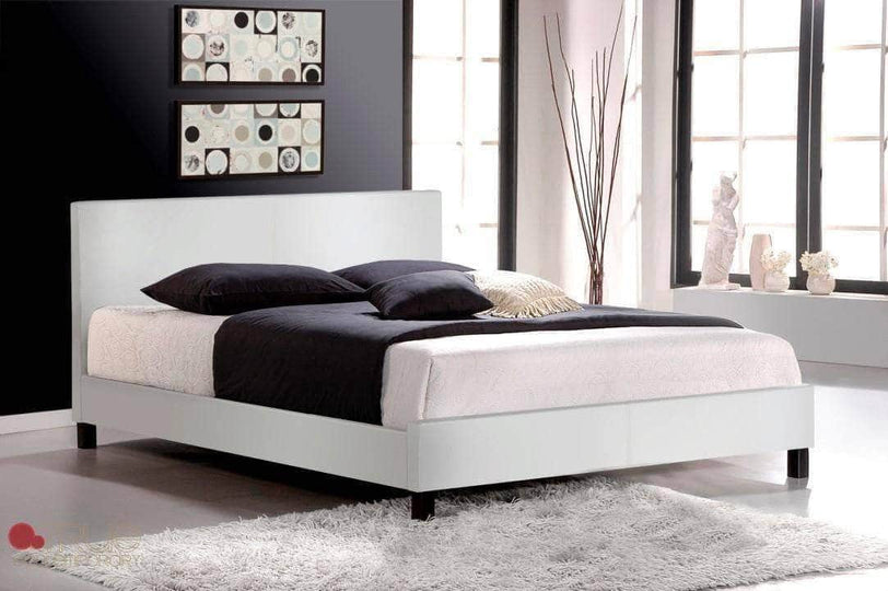 True Contemporary Bed Queen Mirabel White Faux Leather Platform Bed - Available in 3 Sizes