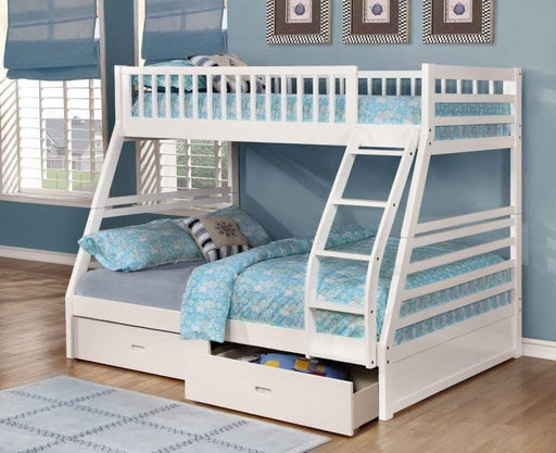 True Contemporary Bunk Bed White Alaska Twin over Full Bunk Bed with Storage Drawers