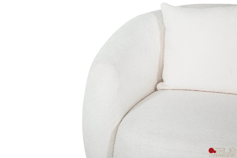 True Contemporary Sectional Archibald 2 Piece Curved Kidney Shaped Sectional Sofa and Chair Set in Wolly Ivory