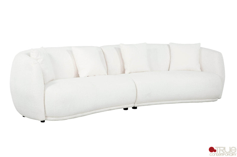 True Contemporary Sectional Archibald 2 Piece Curved Kidney Shaped Sectional Sofa and Chair Set in Wolly Ivory