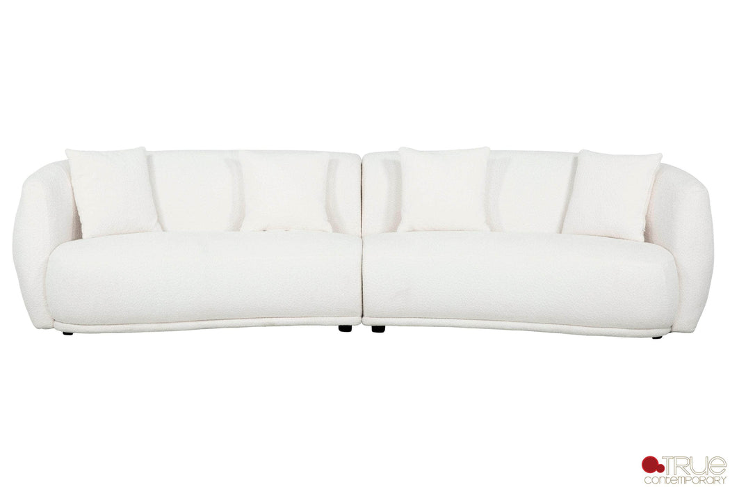 True Contemporary Sectional Archibald 2 Piece Curved Kidney Shaped Sectional Sofa and Chair Set in Wolly Ivory