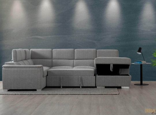Urban Cali Sectional Bel Air Large Modular Sleeper Sectional Sofa Bed with Storage Chaise in Thora Stone