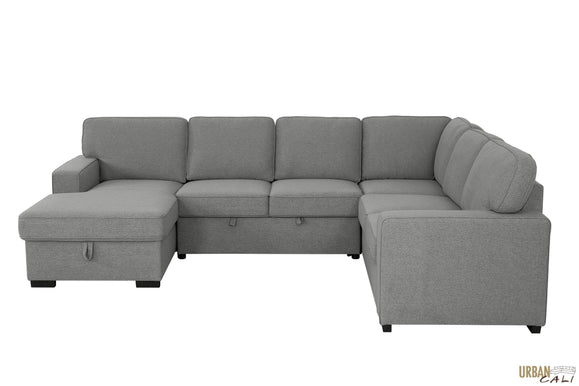 Urban Cali Sectional Left Facing Chaise Santa Cruz Large Sleeper Sectional Sofa Bed with Storage Chaise in Solis Dark Grey