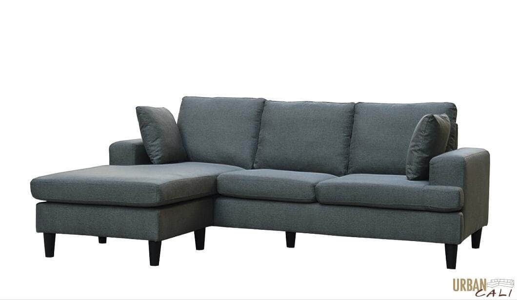 Urban Cali Sectional Sofa Dark Grey Sophia 84" Wide Sectional Sofa with Reversible Chaise in Blue Linen