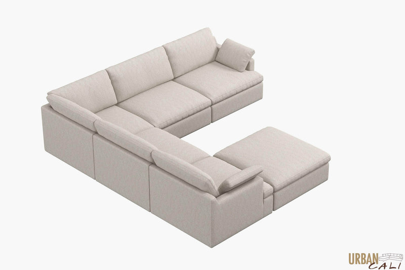 Urban Cali Sectional Sofa Long Beach Modular Corner Sectional Sofa with Ottoman in Axel Beige