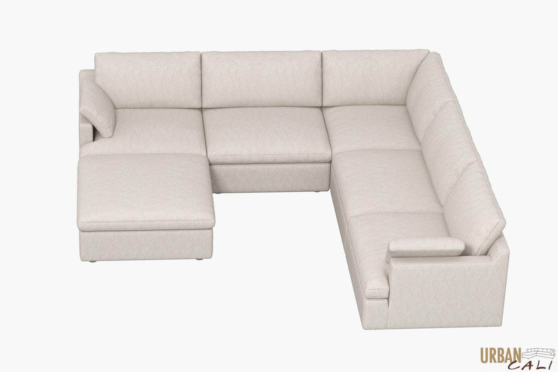 Urban Cali Sectional Sofa Long Beach Modular Corner Sectional Sofa with Ottoman in Axel Beige