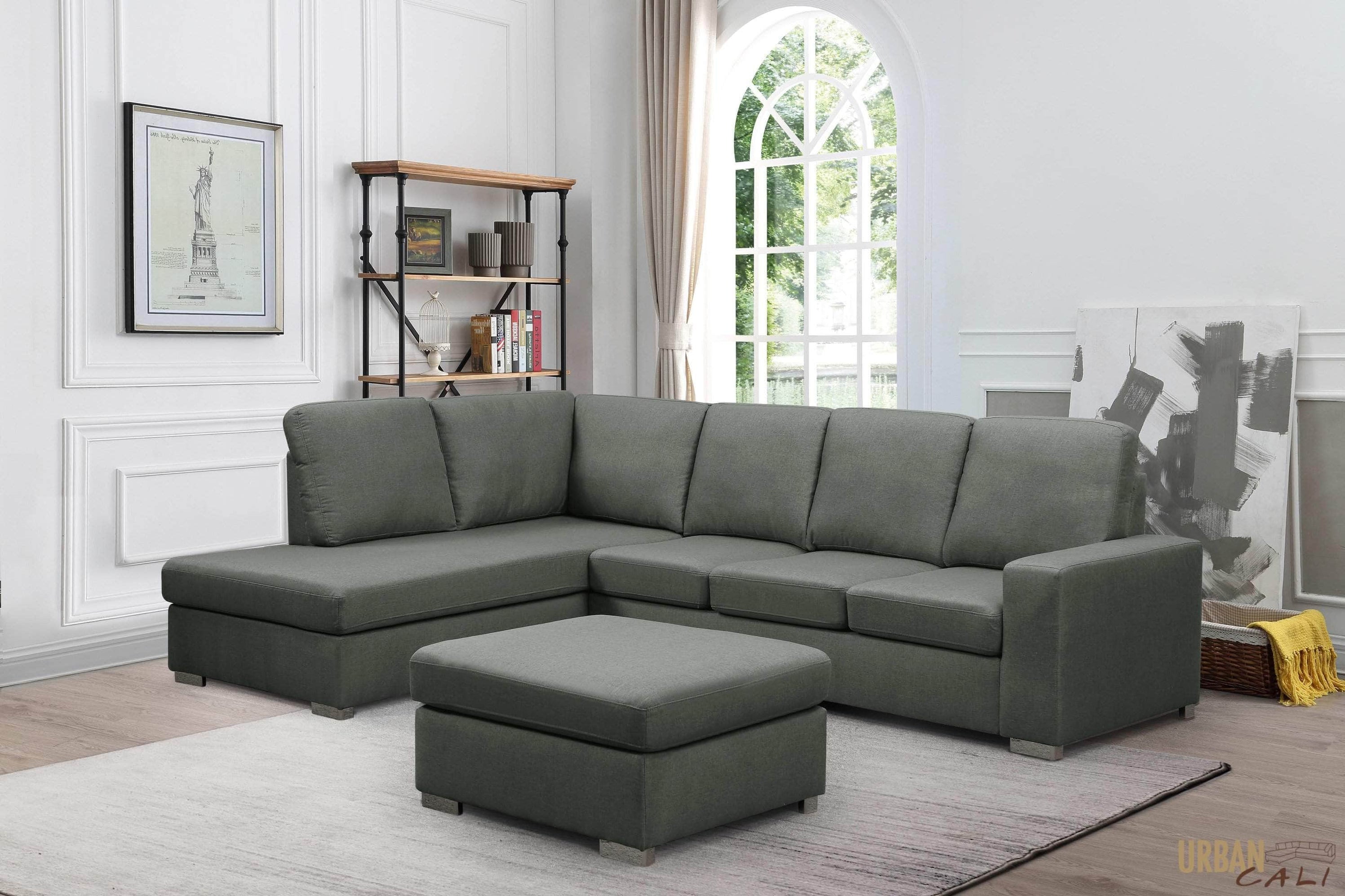 Urban Cali Ventura 110.25" Wide Linen Sectional Sofa with Ottoman in
