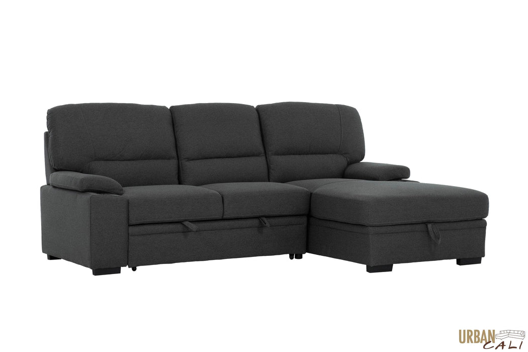 Urban Cali Sleeper Sectional Anaheim II Condo Sleeper Sectional Sofa Bed with Cup Holders and Storage Chaise