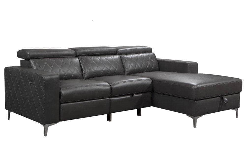 Urban Cali Sleeper Sectional Berkeley Right Chaise Sectional Berkeley Sleeper Sectional Sofa Bed with Storage Chaise and Power Recliner in Mirage Charcoal - Available in 2 Options