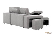 Urban Cali Sleeper Sectional Pasadena Large Sleeper Sectional Sofa Bed with Storage Ottoman and 2 Stools - Available in 2 Colours