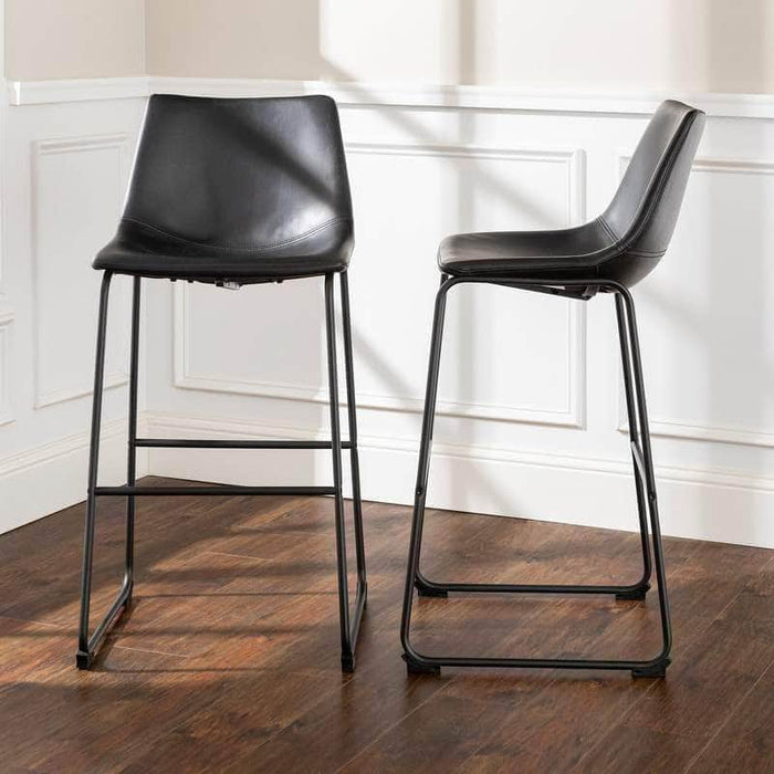 Walker Edison Bar Stool Black 30" Industrial Faux Leather Barstools (Set of 2) - Available in 4 Colours