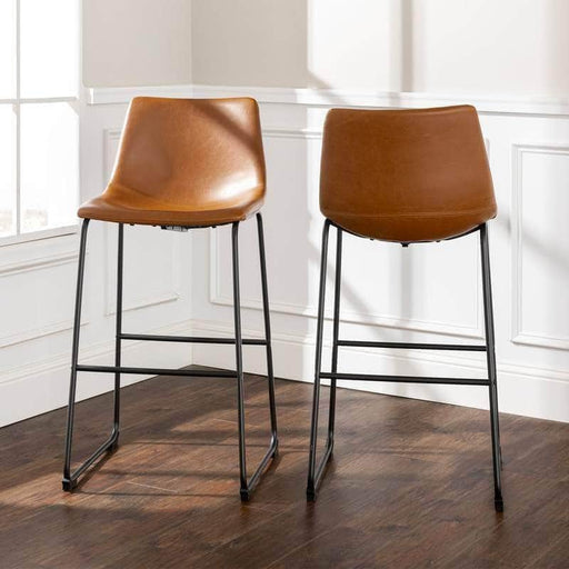 Walker Edison Bar Stool Whiskey Brown 30" Industrial Faux Leather Barstools (Set of 2) - Available in 4 Colours
