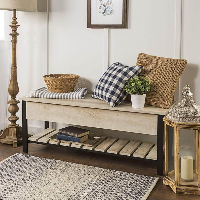 Walker Edison Bench 48" Park City Modern Farmhouse Metal and Wood Storage Bench - Available in 4 Colours