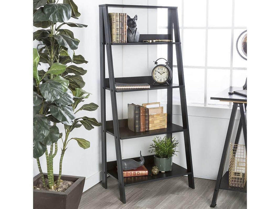 Walker Edison Bookcase Black 55" Modern Wood Ladder Bookcase - Available in 3 Colours