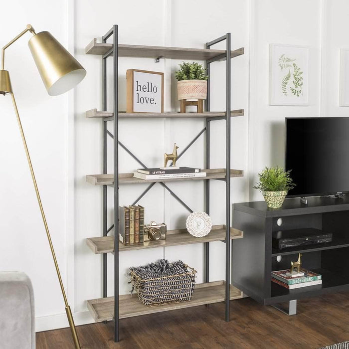 Walker Edison Bookcase Driftwood 68" Urban Pipe Metal Bookshelf - Available in 4 Colours
