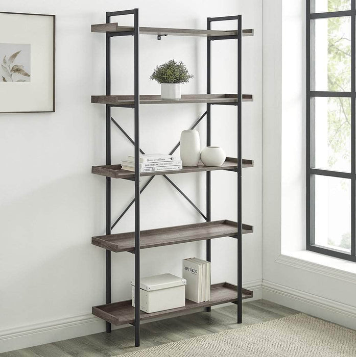 Walker Edison Bookcase Grey Wash 68" Urban Pipe Metal Bookshelf - Available in 4 Colours