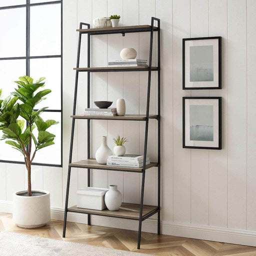 Walker Edison Bookcase Grey Wash 72" Arlo Industrial Ladder Bookcase - Available in 2 Colours
