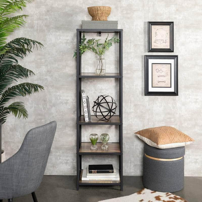 Walker Edison Bookcase Rustic Oak 61" X-Frame Metal Tall Wood Bookcase - Available in 5 Colours