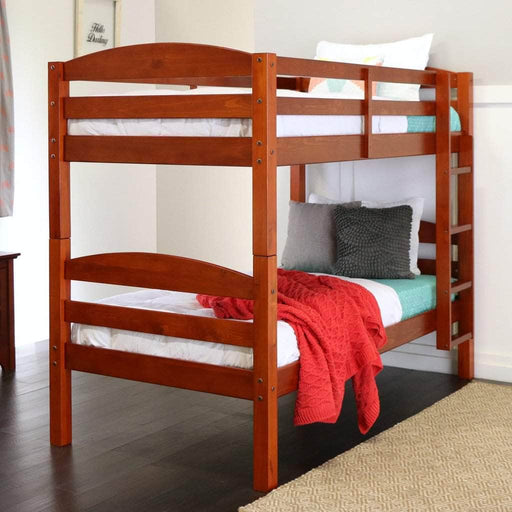 Walker Edison Bunk Bed Solid Wood Twin Over Twin Bunk Bed in Cherry