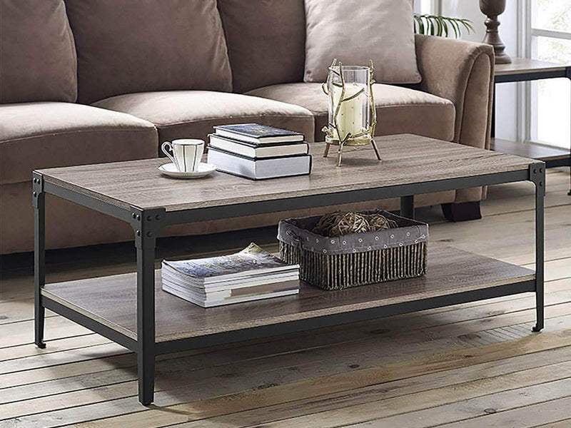 Walker Edison Angle Iron Rustic Rectangular Coffee Table — Wholesale