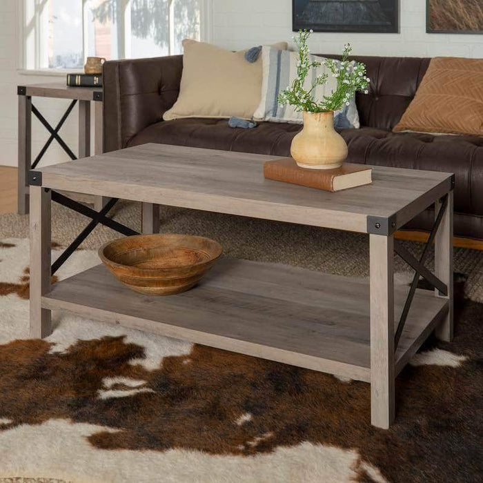 Walker Edison Coffee Table Grey Wash Metal X Rectangular Coffee Table - Available in 4 Colours