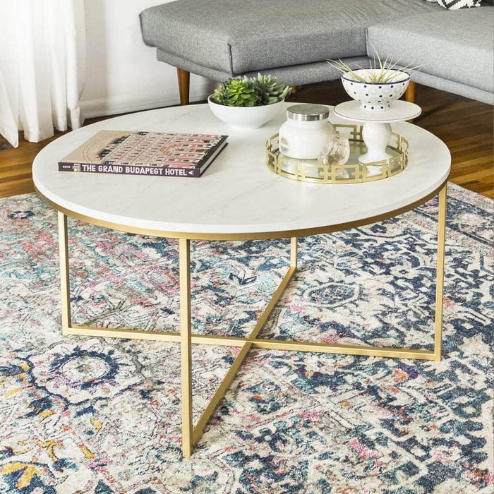 Walker Edison Coffee Table Marble & Gold Alissa Round Coffee Table - Available in 4 Colours