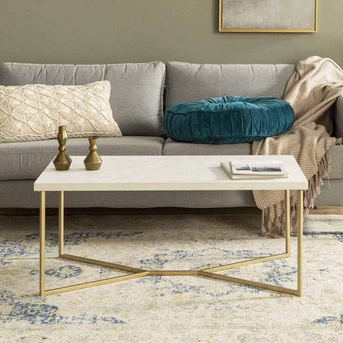 Walker Edison Coffee Table Marble & Gold Geometric Rectangle Coffee Table - Available in 3 Colours