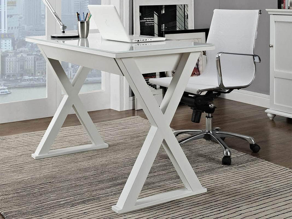Walker Edison Computer Desk White 48" Modern Wood and Glass Computer Desk - Available in 2 Colours