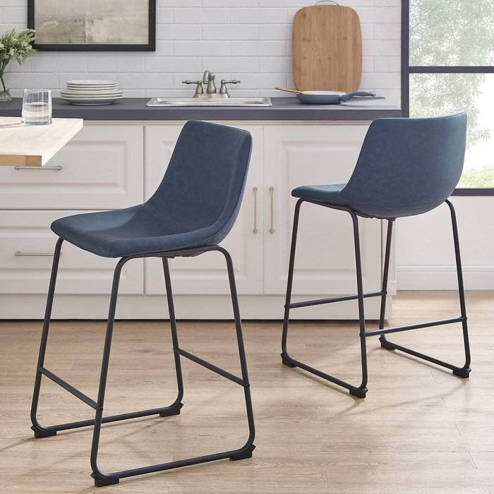 Walker Edison Counter Stool 24" Industrial Faux Leather Counter Stools (Set of 2) - Available in 5 Colours