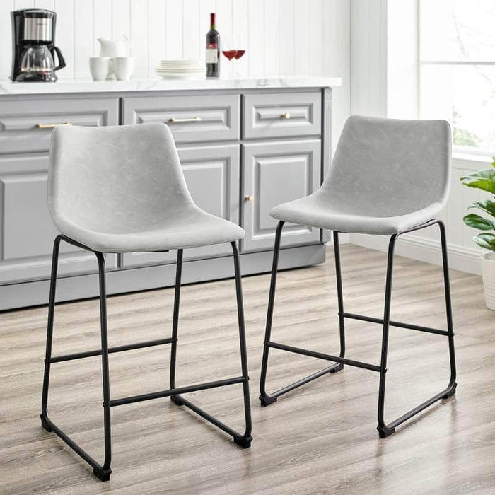 Walker Edison Counter Stool Grey 24" Industrial Faux Leather Counter Stools (Set of 2) - Available in 5 Colours