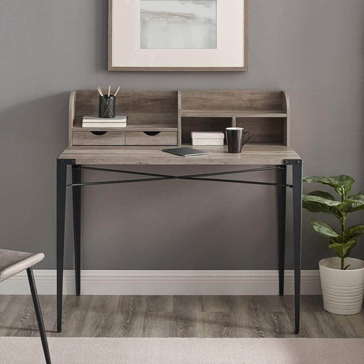 Walker Edison Desk Grey Wash 42" Industrial Secretary Desk with Hutch - Available in 2 Colours