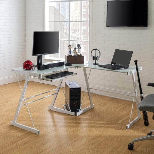 Walker Edison Desk White 51” Modern Metal Glass Corner Computer Desk - Available in 2 Colours