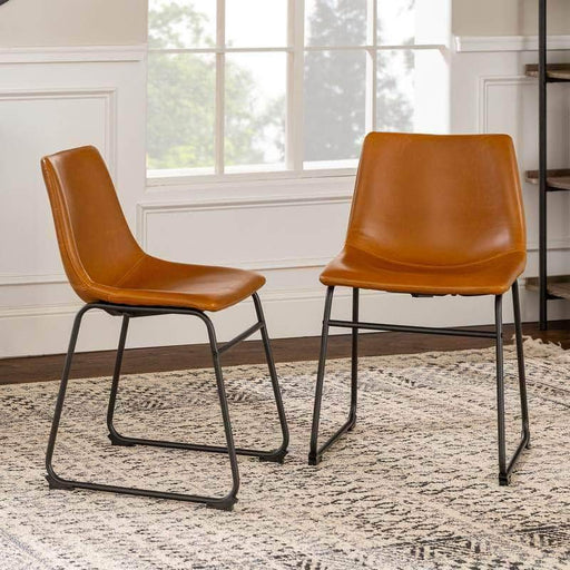 Walker Edison Dining Chair Whiskey Brown 18" Industrial Faux Leather Dining Chairs (Set of 2) - Available in 2 Colours