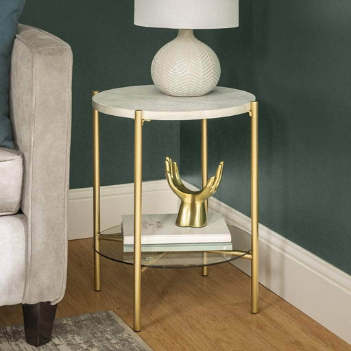 Walker Edison Side Table Faux White Marble/Gold Modern Round Side Table - Available in 2 Colours
