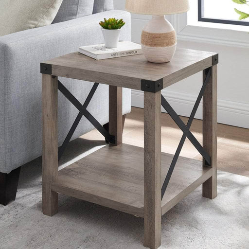 Walker Edison Side Table Grey Wash Metal X Rustic Wood Side Table - Available in 4 Colours