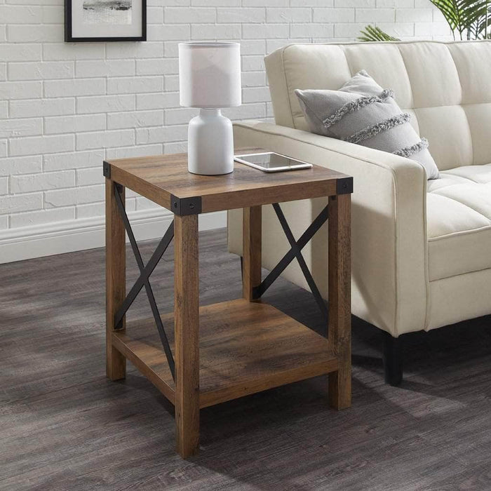 Walker Edison Side Table Reclaimed Barnwood Metal X Rustic Wood Side Table - Available in 4 Colours