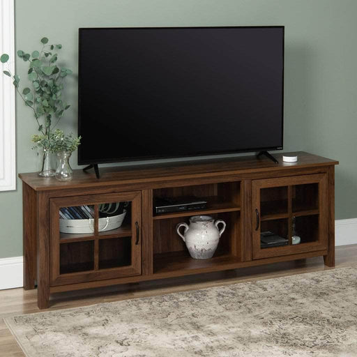 Walker Edison TV Stand 70" Simple Farmhouse Wood TV Stand with Glass Doors - Available in 3 Colours