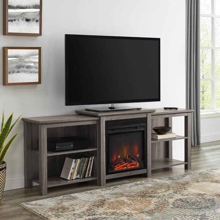 Walker Edison TV Stand 70" Tiered Top Open Shelf Fireplace TV Console - Available in 2 Colours