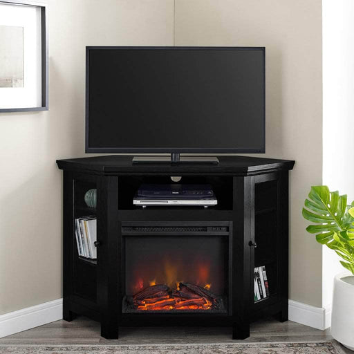 Walker Edison TV Stand Black Jackson 48" Wood Corner Fireplace TV Stand - Available in 7 Colours