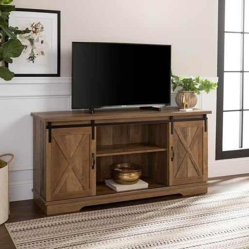 Walker Edison TV Stand Rustic Oak 58" Sliding Barn Door Modern Farmhouse Wood TV Stand - Available in 4 Colours