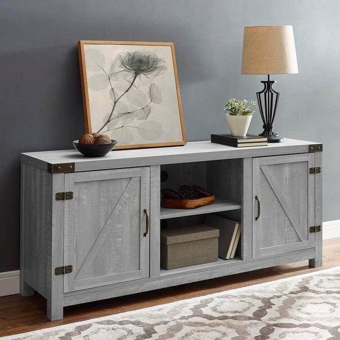 Walker Edison TV Stand Stone Grey Farmhouse Barn Door 58" TV Console - Available in 5 Colours